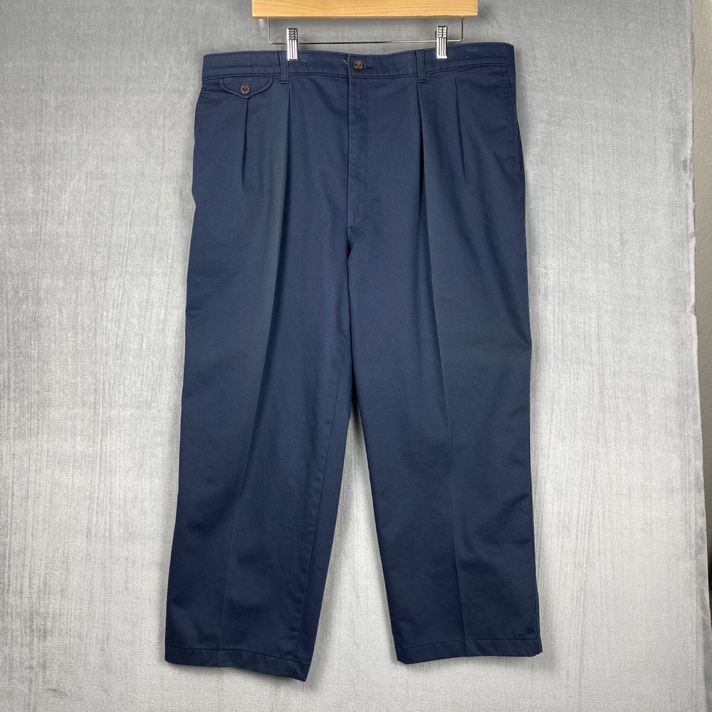Vtg Savane Chino Pants Mens 42 Navy Cotton Pleated Classic Scotchgard Normcore